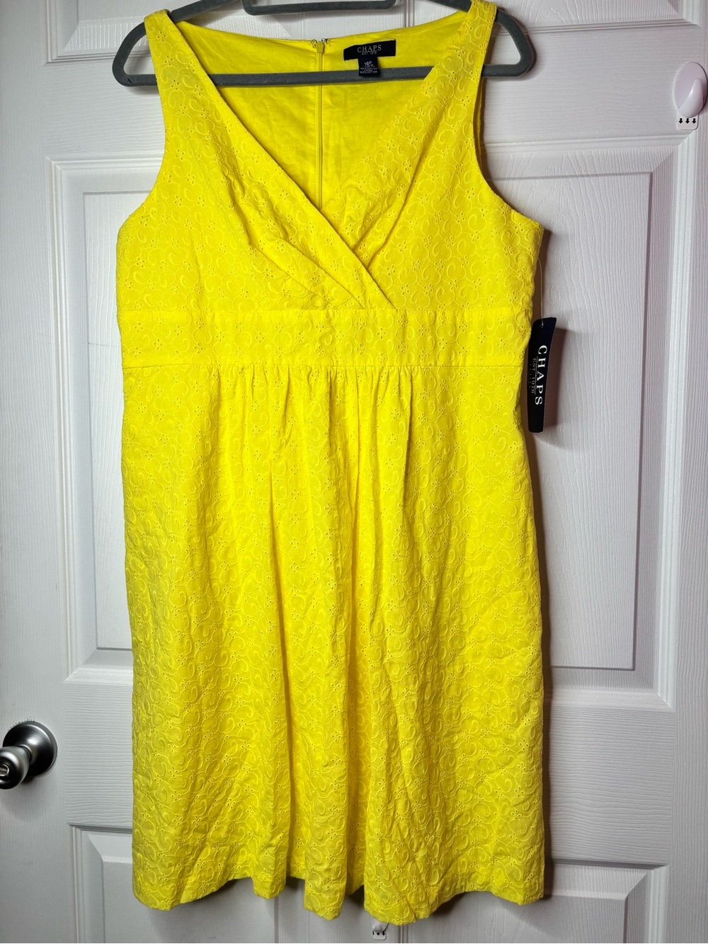Chaps Yellow Sleeveless V-Neck Eyelet Sundress